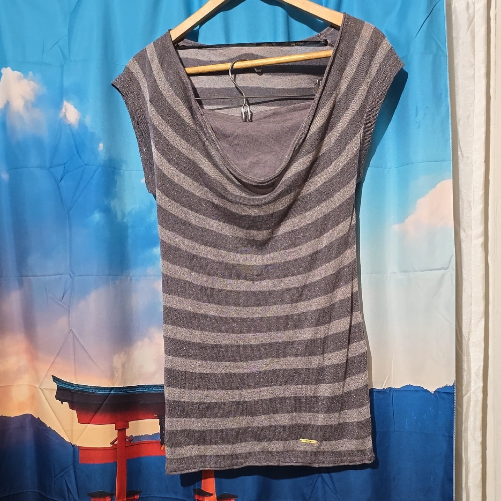 Only Gray Striped Cowl Neck Sweater